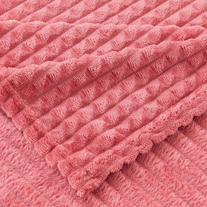 EMME Fleece Throw Blanket Luxury Flannel for Couch Bed Sofa Chair, Soft, Plush, Warm and Cozy Blanket with Geometric Grid Design (Coral Red, 60'' x 80'')