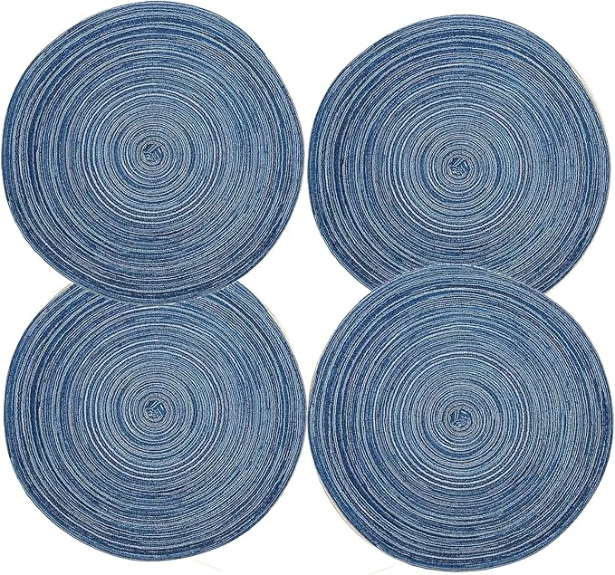 Round Placemats Set of 4 Round Braided Place mats 15 Inches Table Mats for Dining Tables Washable Heat Resistant Place mats for Party, Tabletop Accessories (Blue,4)