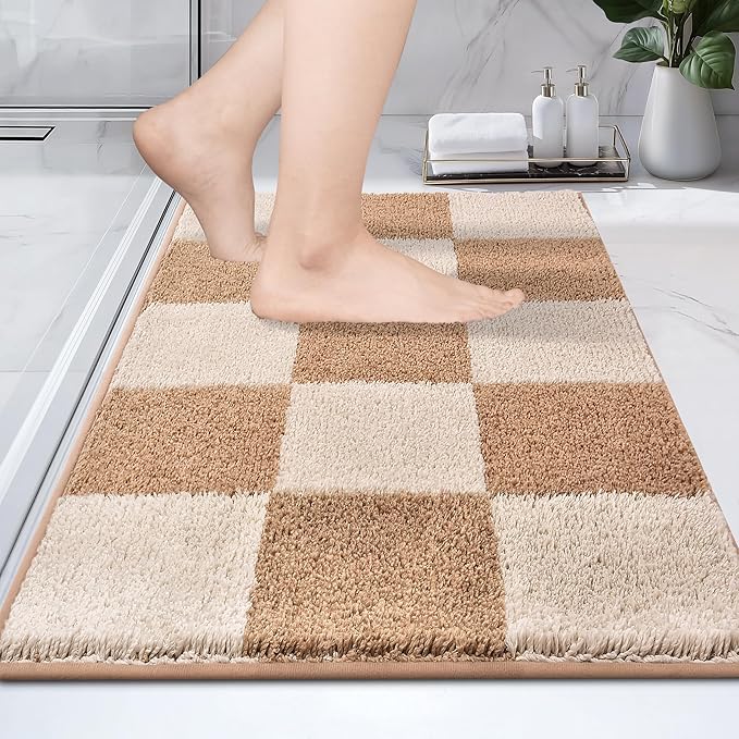 PURRUGS Bathroom Rug Non-Slip Machine Washable 20" x 30", Super Absorbent and Quick-Dry Bath Mat, Extra Soft and Plush Bath Rug for Shower, Bathtub and Sink, Beige & Grayish Brown