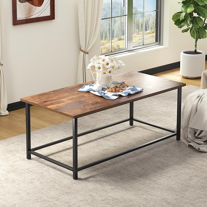 SENIG Coffee Table, Modern Industrial Style Rectangular Coffee Table, Brown Wood and Sturdy Metal Side End Table, Rustic Accent Functional Coffee Table for Living Room. 39.3 x 20 x 16