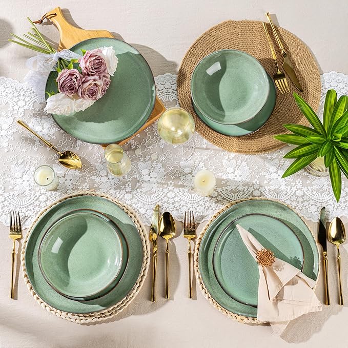 AmorArc Ceramic Dinnerware Sets,Handmade Reactive Glaze Stoneware Plates and Bowls Set,Highly Chip and Crack Resistant | Dishwasher & Microwave Safe Dishes Set,Service for 4 (12pc)