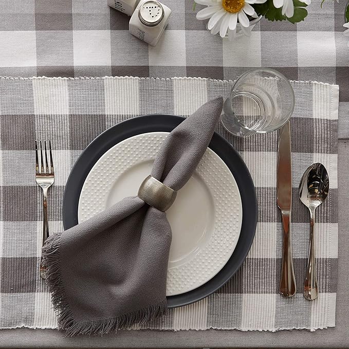 DII Buffalo Check Collection, Classic Farmhouse Placemat Set, 13x19, Gray & White, 6 Piece