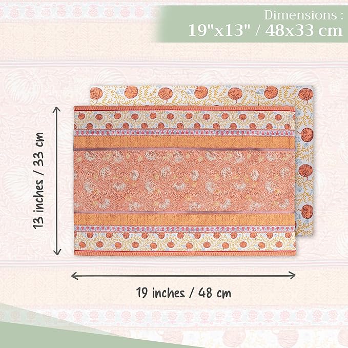 Maison d' Hermine Placemats Set of 4 100% Cotton Washable Cloth Place Mats, Reusable Table Mats for Kitchen Dining Decoration, Party, Wedding, Restaurant (Harvest Festival, 13" x 19")