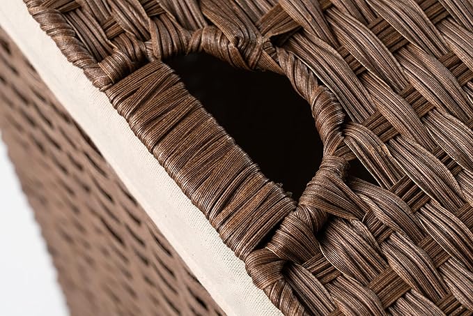Synthetic Wicker Laundry Hamper Basket with Lid and Liner (Brown)