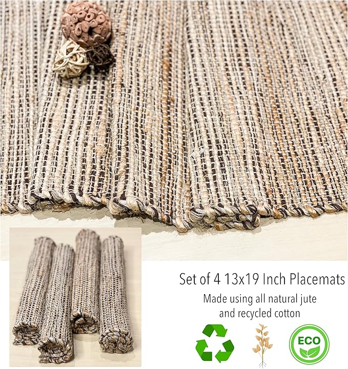 Chardin home Natural Jute - Ombre Brown Placemats, Set of 4 13x19 Inch Table Mats, Rustic Handmade Boho Placemat, Perfect for Holidays, Dinner Parties and Also Everyday Meals