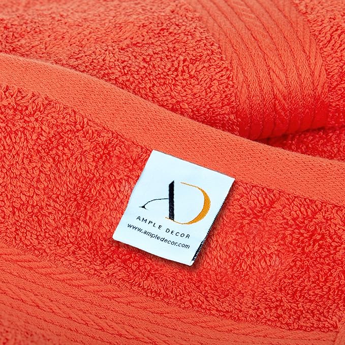 Ample Decor Hand Towel 18 X 28 Inch Pack of 12 600 GSM 100% Cotton, Oeko Tex Certified Soft Absorbent Thick Durable Premium Quality, for Hotel, Bathroom, Spa,Gym - Machine Washable - Orange