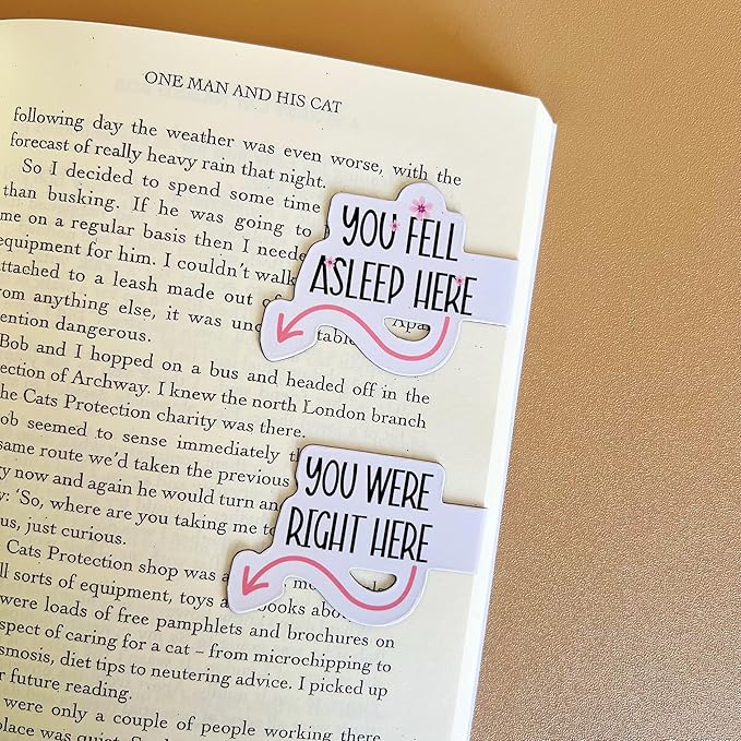 2 Pcs Water-Resistant Magnetic Bookmarks for Book Lovers, Bookworm, Page Markers for Students Teachers Reading (You Fell Asleep Here & You were Right Here)