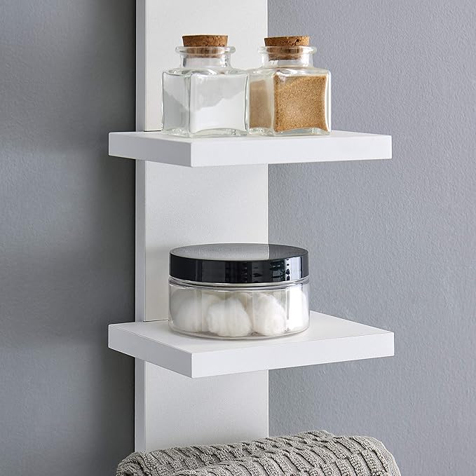 Danya B 5 Tier Wall Shelf Unit Narrow - Vertical Column Ladder Shelf, Floating Storage, Home Decor Organizer, Tall Tower Design, Utility Shelving, Bedroom, Living Room (White)