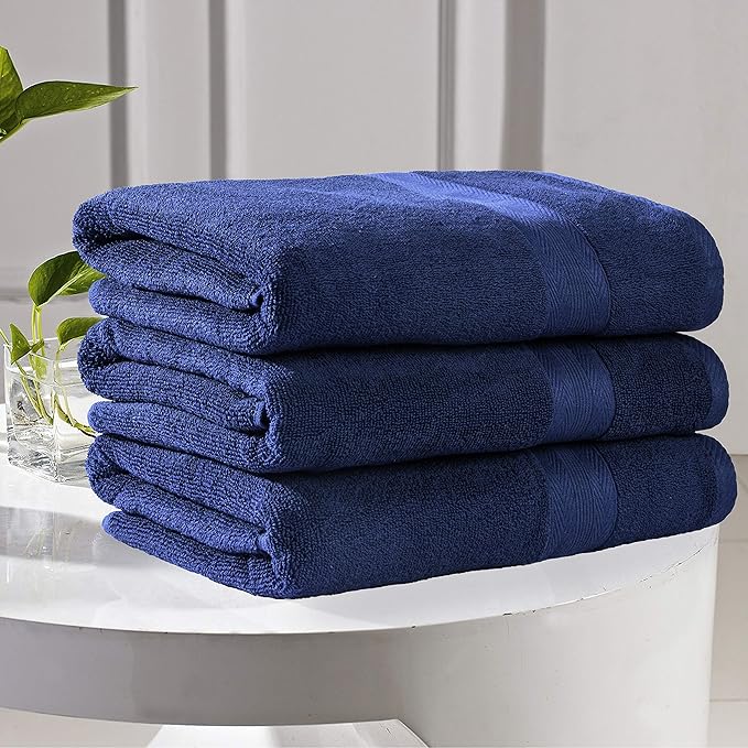 BOUTIQUO Premium Cotton 4 Pack Bath Towel Set - 100% Pure Cotton - 4 Bath Towels 27x54 - Ideal for Everyday use - Ultra Soft & Highly Absorbent - Navy Blue
