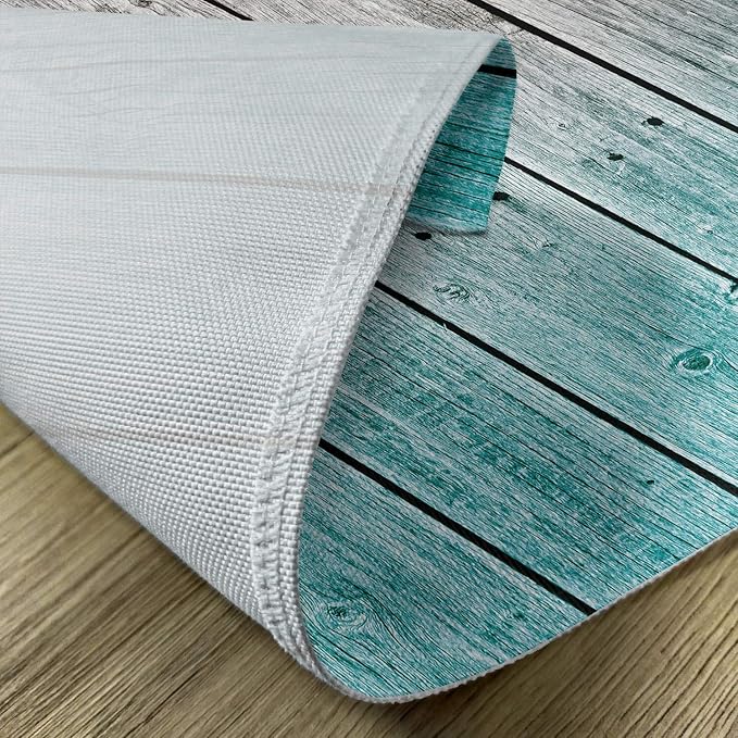 Ambesonne Rustic Place Mats Set of 4, Wood Panels Background Digital Tones Effect Country House Art Image, Washable Fabric Placemats for Dining Table, Standard Size, Teal Grey
