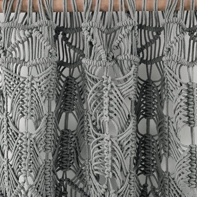 Lush Decor Boho Macrame Tassel Cotton Window Curtain/Room Divider/Wedding Backdrop/Wall Decor, 84" L x 50" W, Gray