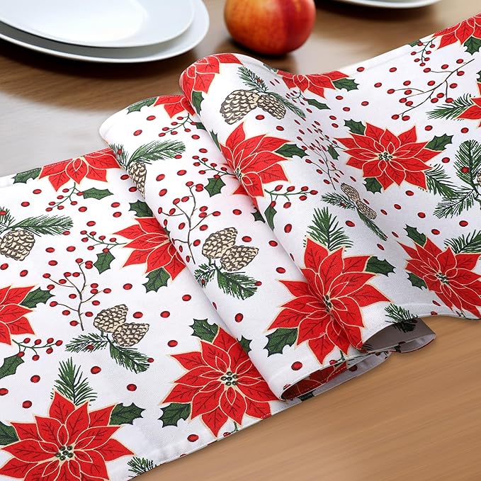 Urban Villa Pine Cone Print 100% Cotton Fused Table Runner 14''x72'' Over Sized Christmas Color Table Runner Heavier Quality