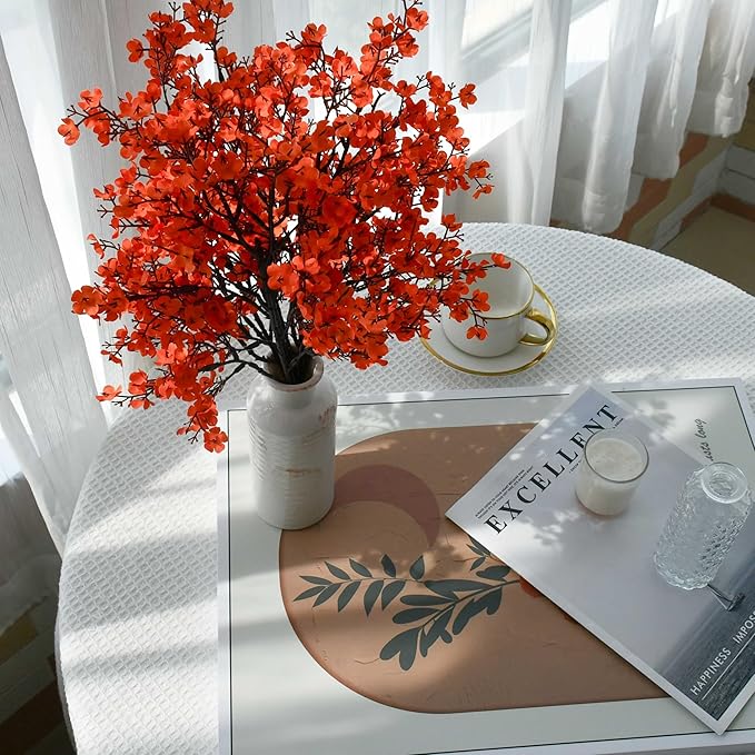 Mandy's Coral Artificial Baby’s Breath Flowers 6 Bundles Silk Gypsophila with Bendable Stems for Fall Centerpiece Wedding Decor and Table Arrangements