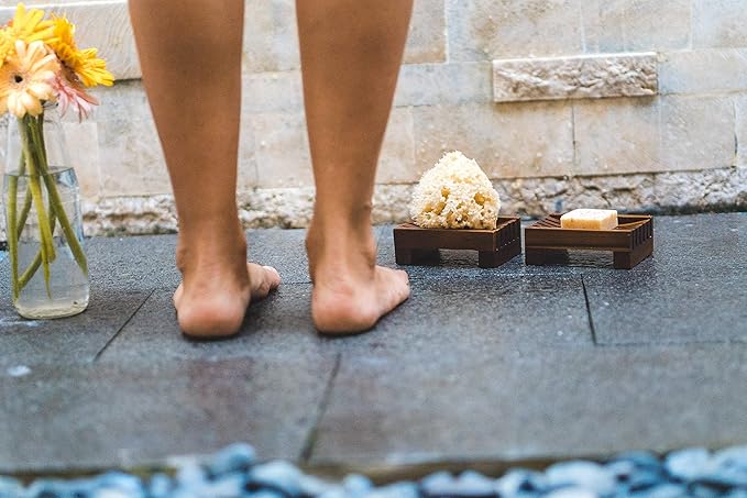 Teak Soap Dish Gift Set - Bundle of 2 Handcrafted Soap Dishes - Handmade in Bali, Stylish, Nontoxic, Recycled, Soap Holder is Perfect for Shower, Bathroom, Kitchen, Tub, and Outdoors