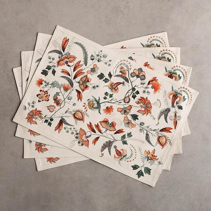 Maison d' Hermine Placemats Set of 4 100% Cotton Washable Cloth Place Mats, Reusable Table Mats for Kitchen Dining Decoration, Party, Wedding, Restaurant (Dalida, 13" x 19")