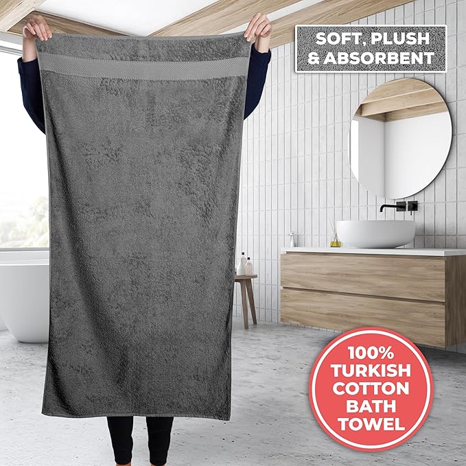 TEXTILOM Bath Towel Set – Hotel and Spa Quality & Soft & Absorbent & Quick Dry Bath Towels for Bathroom – 100% Turkish Cotton Bathroom Towels Set of 4 (27 x 54 inches)- Dark Grey