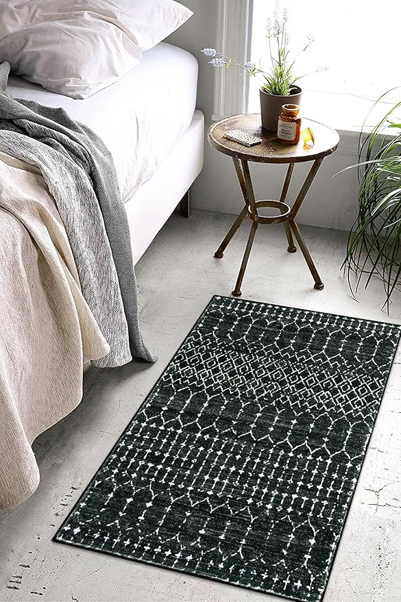 Lahome Moroccan Entry Rug 2x3, Non-Slip Washable Front Door Mat Indoor Rubber Backing Low-Profile Door Rugs, Small Geometric Print Distressed Inside Welcome Mats for Entryway Bathroom Kitchen, Black