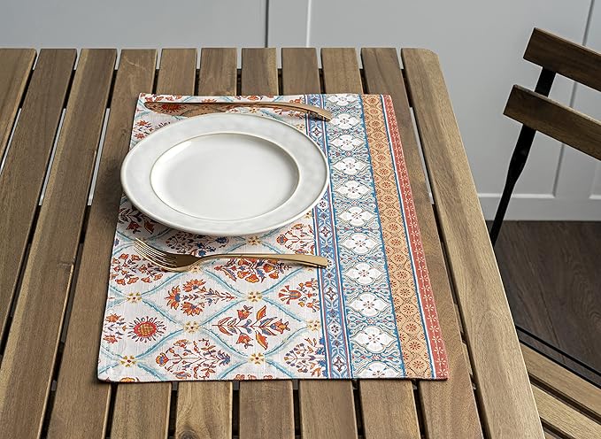 Maison d' Hermine Placemats Set of 4 100% Cotton Washable Cloth Place Mats, Reusable Table Mats for Kitchen Dining Decoration, Party, Wedding, Restaurant (Romane, 13" x 19")