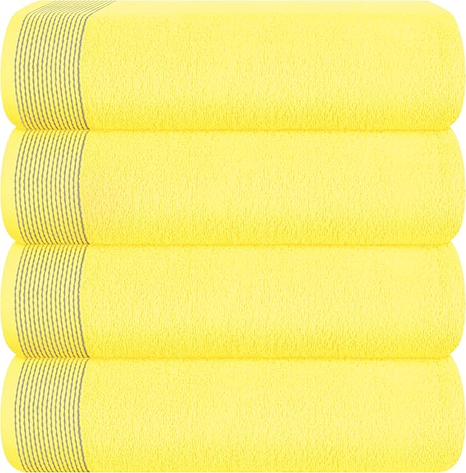 Belizzi Home Ultra Soft 4 Pack Oversized Bath Towel Set 27x54 inches, 100% Cotton Bath Towels, Highly Absorbant Compact Quickdry & Lightweight Towel, Ideal for Gym Travel Camp Pool - Lime Yellow