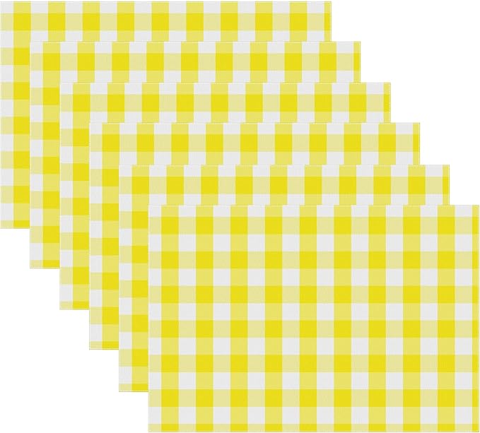 Urban VillaPlacemats for Dining Table 100% Cotton Placemats 14''x20'' Over Sized Tablemats Set of 6 Placemats Yellow/White Buffalo Check Tablemats for Family Dinners Wedding PartiesPlacemats