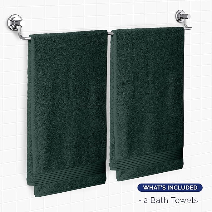 Elegant Comfort Premium Turkish Cotton 2 Pack Bath Towel Set - 27 x 54 inch, Luxurious Hotel Spa Quality 100% Turkish Cotton 2PC Bath Towel Set - Highly Absorbent - Soft Bathroom Towels, Hunter Green