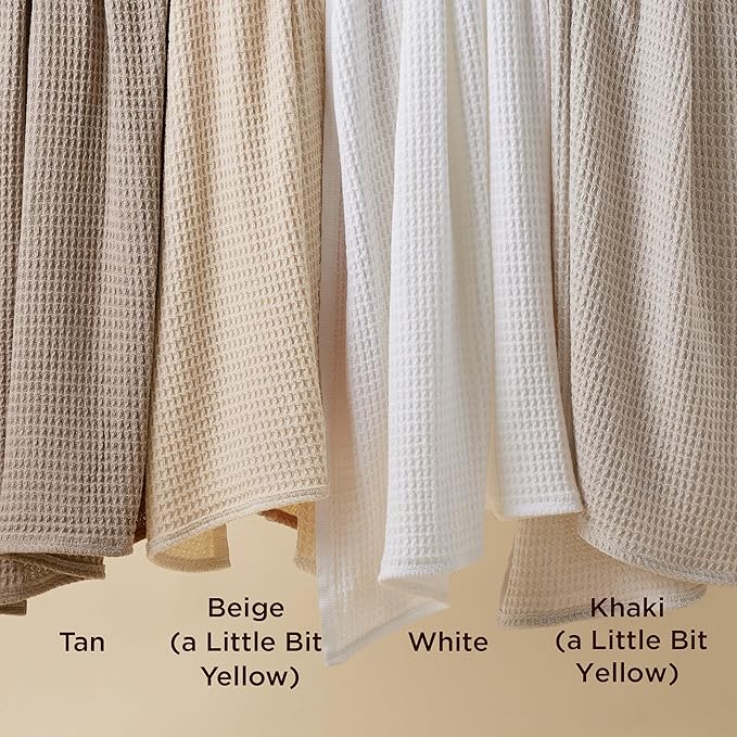 Bedsure 100% Cotton Large Throw Blanket for Couch 50x70 inches - Breathable and Soft, Waffle Weave Throw Blanket for Office, Khaki (a Little Bit Yellow)