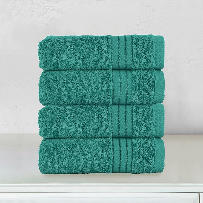 Elegant Comfort Premium Turkish Cotton 4 Pack Hand Towel Set - 16 x 28 inch, Luxurious Hotel Spa Quality 100% Turkish Cotton 4PC Hand Towel Set - Highly Absorbent - Soft Bathroom Towels, Turquoise