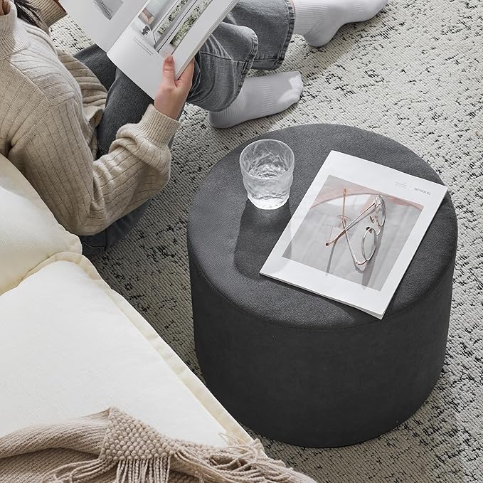Bezseller Soft Boucle Pouf Ottoman, Comfortable Foot Rest, Full Foam Filling Footstool for Living Room, Bedroom, Lightweight Comfort and Charm Floor Poof Seating Perfect to Rest Your Feet, Grey-2