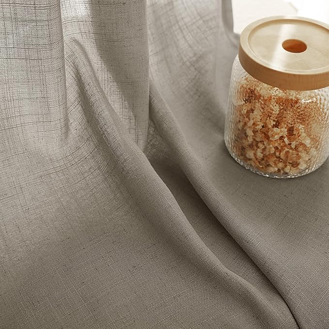 Taupe Linen Curtains 90 inches Long for Living Room Back Tab Rustic Farmhouse Semi Sheer Light Filtering Window Curtain Dining Room Soft Thick Flax Linen Textured Drapes Burlywood Birch Dark Brown
