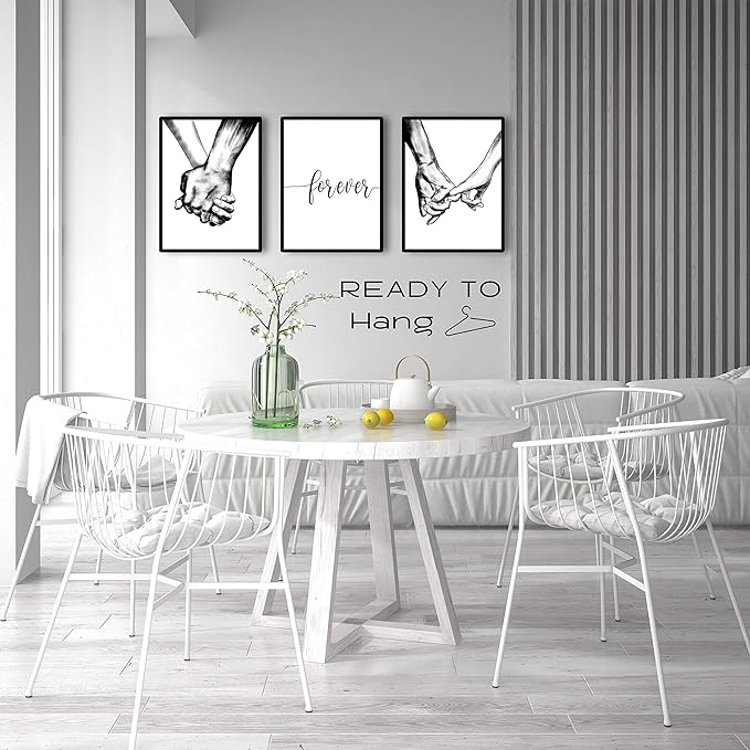 Hands Forever Framed Canvas Wall Art For Bedroom Ready To Hang 12"x16" x3 Panels, Black Frame Prints for Couples Love Drawing Artwork Wall Pictures for Bedroom Decor, House Decorations Living Room