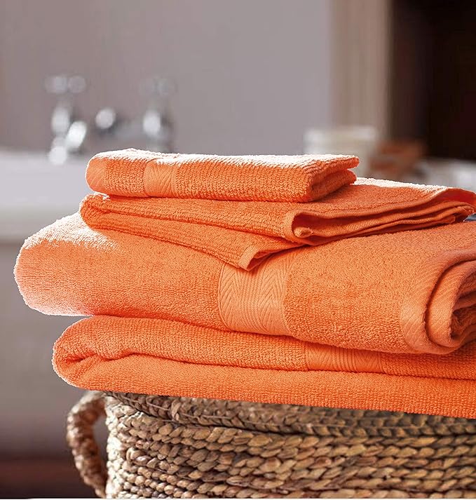 BOUTIQUO 8 Piece Towel Set 100% Ring Spun Cotton, 2 Bath Towels 27x54, 2 Hand Towels 16x28 and 4 Washcloths 13x13 - Ultra Soft Highly Absorbent Machine Washable Hotel Spa Quality - Orange