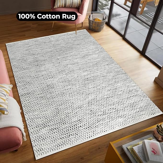 Bedding Craft Zebra Stripe 100% Area Rug for Living Room 48x72 Inch - Natural/Black - 4x6 Feet Machine Washable Area Rugs for Bedroom