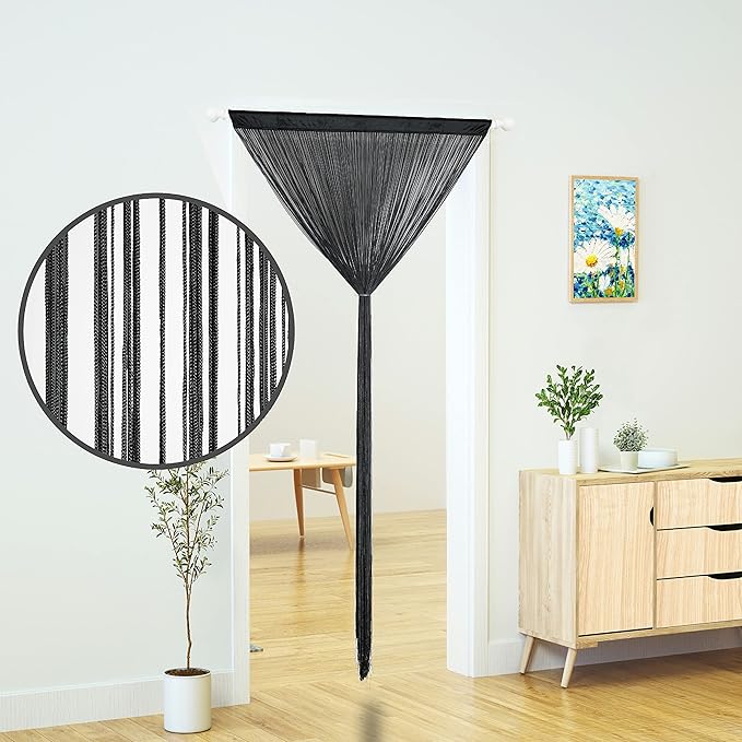 Doorway String Curtain Door Curtains,Boho Hippie Hanging Patio Tassels Screen Room Decor Bedroom Wall Window Closet Kitchen Living Room Fringe Divider Panel Laundry Room(39×79in/100×200cm, Black)