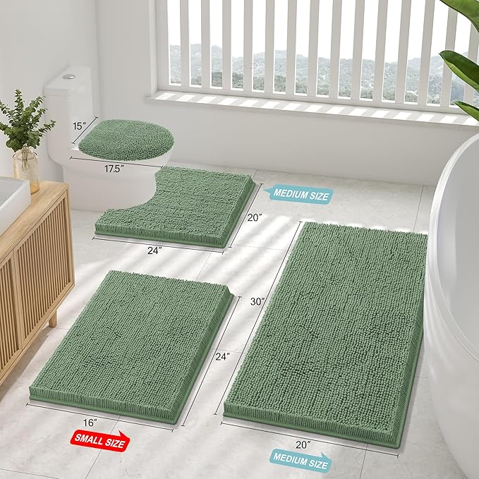 Smiry Luxury Chenille Toilet Rugs U-Shaped 24x20, Soft Absorbent Non-Slip Contour Bathroom Rugs for Toilet, Machine Washable Contoured Bath Mats, Olive Green