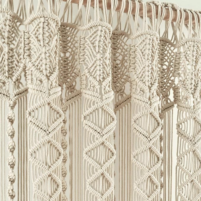 Lush Decor Boho Macrame Textured Cotton Valance, 40" W x 30" L, Neutral - Boho Kitchen Curtains & Wall Decor - Macrame Valance - Bathroom Window Curtains