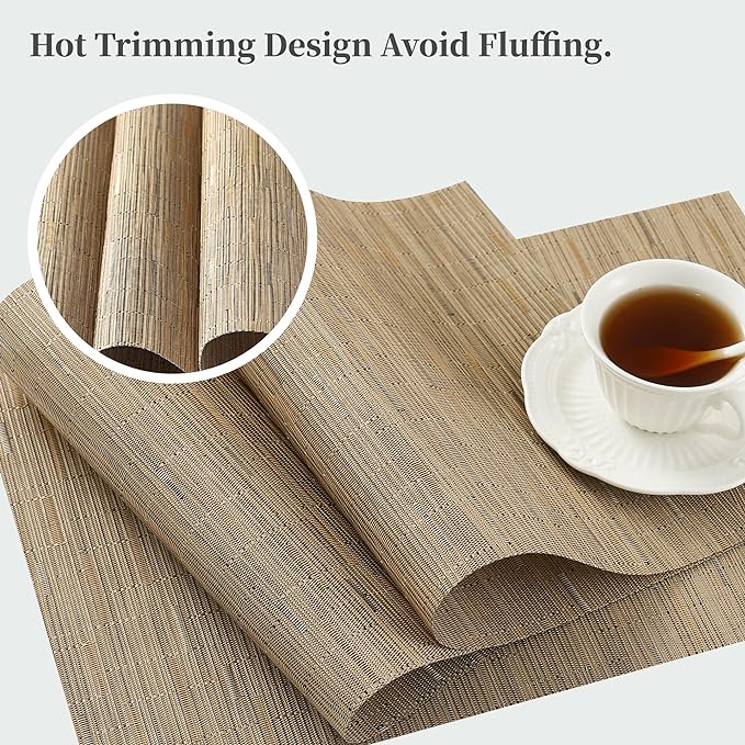 Leetaltree Light Brown Placemats Set of 12 - Heat Resistant Non-Slip Place mats for Dining Table, Washable Durable PVC Vinyl Woven Table Mats(Light Brown, 12)