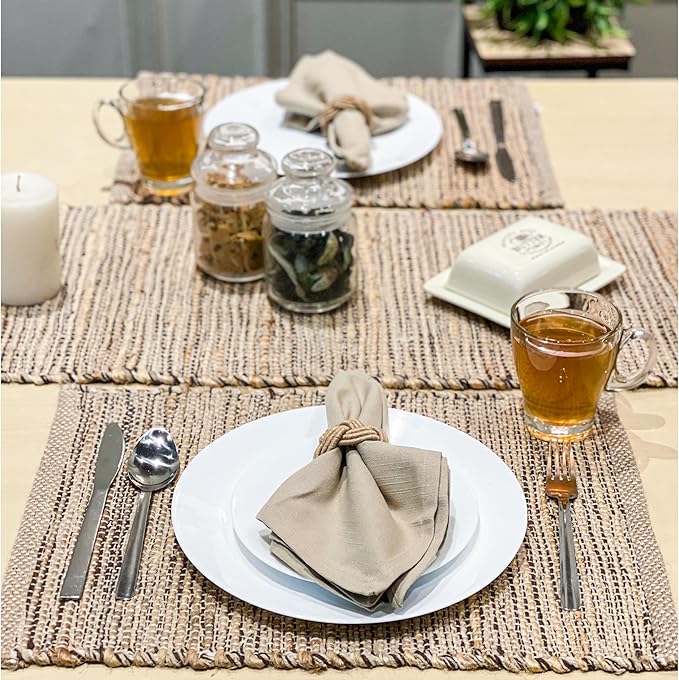 Chardin home Natural Jute - Ombre Brown Placemats, Set of 4 13x19 Inch Table Mats, Rustic Handmade Boho Placemat, Perfect for Holidays, Dinner Parties and Also Everyday Meals