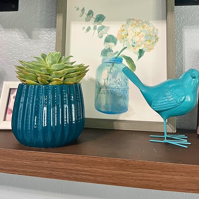 Admired By Nature 4" Ceramic Flower Planter, Ceramic Pot Planter, Indoor Ceramic Bowl, Houseplant Ceramic Pot, Decorative Planter for Indoor Plant Succulent Plant Home Décor, Lightweight, Turquoise