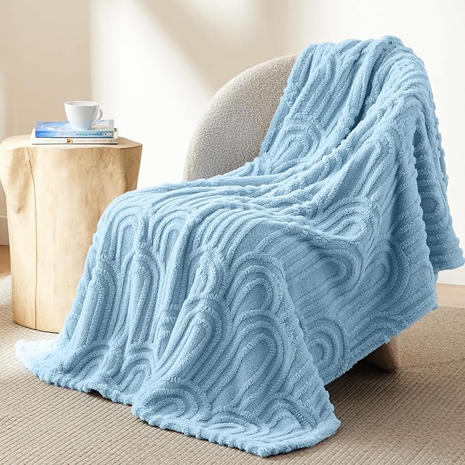 Bedsure Blue Throw Blanket for Couch - Super Soft & Cozy Summer Blankets for Women, Fluffy Fleece Throw for Girls, for Women, Ideal for Room, Home & Bedroom Decor, 50x60 Inches