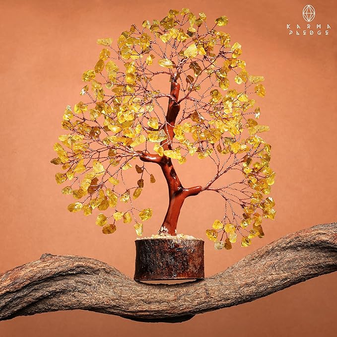 Crystal Tree Gifts for Women, Chakra Healing Citrine Crystals Handmade Tree of Life for Home and Office Desk Decoration, Reiki Healing, Good Luck, Positive Energy, Money, Birthday Gifts
