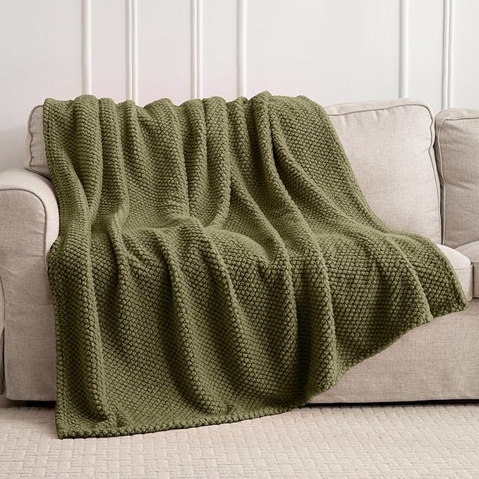 Super Soft 300GSM Green Large King Blanket for Couch, Couch Sofa Bed Throw, Lightweight Fuzzy Cozy Blankets for All Seasons Farmhouse, 90x104
