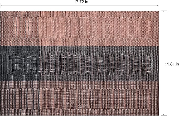 Placemats Set of 6 Washable Indoor/Outdoor Vinyl Place Mats for Dining Table Durable Non-Slip Heat Resistant PVC Weave Table Mats(Brown Black)