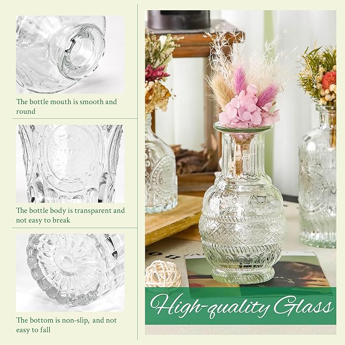 Der Rose Bud Vases in Bulk Glass Vase for Centerpieces Set of 30 Small Flower Vases Mini Vintage Vases for Rustic Wedding, Home Table Decorations (Clear)
