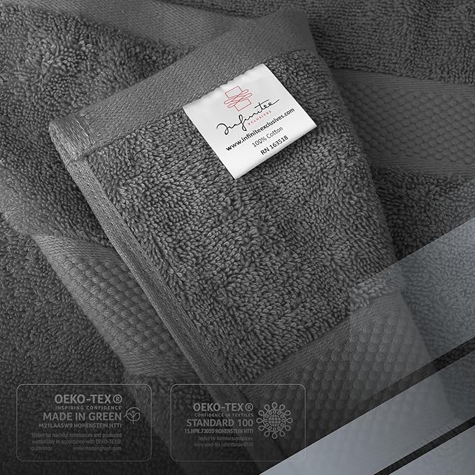Infinitee Xclusives Premium White Bath Towels for Bathroom Set of 4 (27x54 Inches), 100% Soft Ring-Spun Cotton Bathroom Towels (Shadow Grey, Bath Towels)