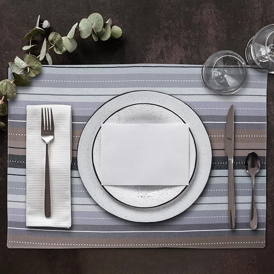 Urban Villa Christmas Placemats Grey Multi Stripes 100% Cotton Fused Tablemats for Dining Size 14''x20'' Set of 6 Placemats for Christmas Celebrations Wedding Parties Every Day Use Heavier Quality