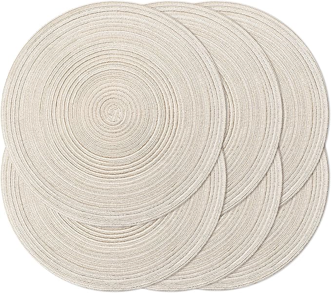 Noctiflorous 15 Inch Round Placemats Set of 6 Durable Braided Woven Heat Resistant Table Mats for Indoor Outdoor Non Slip Dining Table Place Mats(Beige, 6)