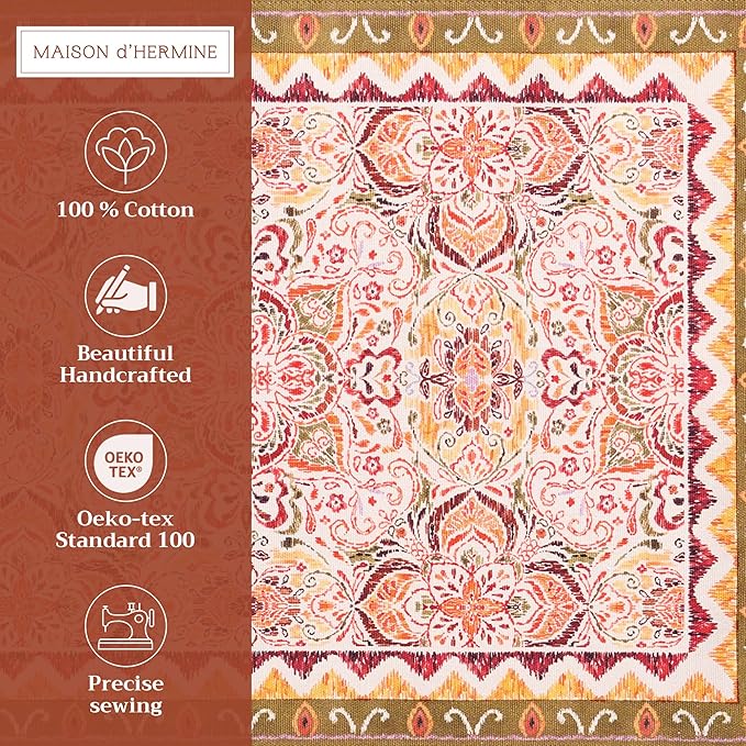 Maison d' Hermine Placemats Set of 4 100% Cotton Washable Cloth Place Mats, Reusable Table Mats for Kitchen Dining Decoration, Party, Wedding, Restaurant (Damask, 13" x 19")