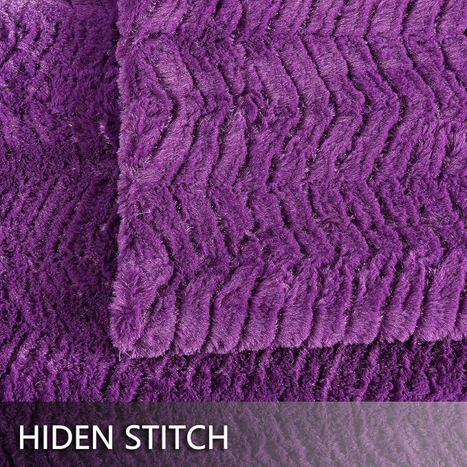 YUSOKI Luxury Faux Fur Throw Blanket(Without Pillows) 2 Layers,3lb,All Ages,Home Decoration, (Purple,50" x 63")