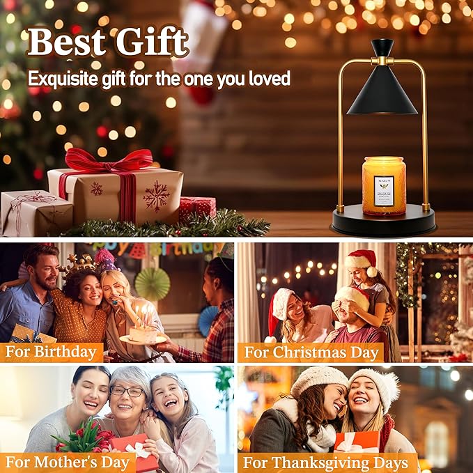 Candle Warmer Lamp with Timer Dimmer,Electric Candle Wax Warmer,Candle Lamp with Large Base for Scented Jar Candles,Gifts for Mom Women,House Warming Gifts for New Home Decor,Black