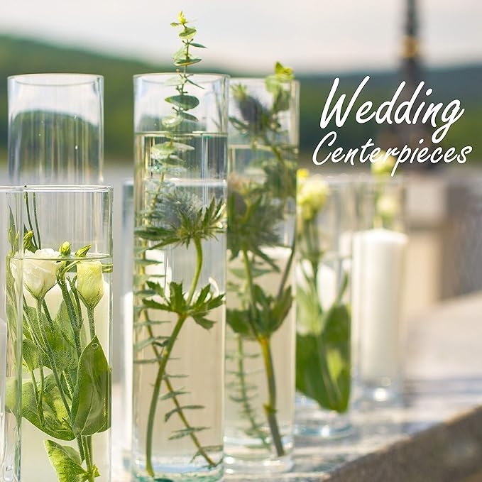 CYS Excel Clear Glass Cylinder Vase (H:24" D:4") | Multiple Size Choices Glass Flower Vase Centerpieces | Hurricane Floating Candle Holder Vase